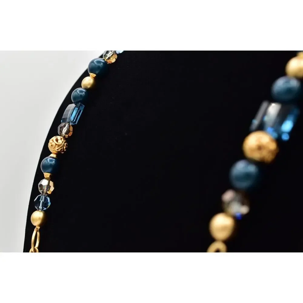 Brighton Chunky Station Necklace Brushed Gold Blue Crystal Contempo Belt BinBJ